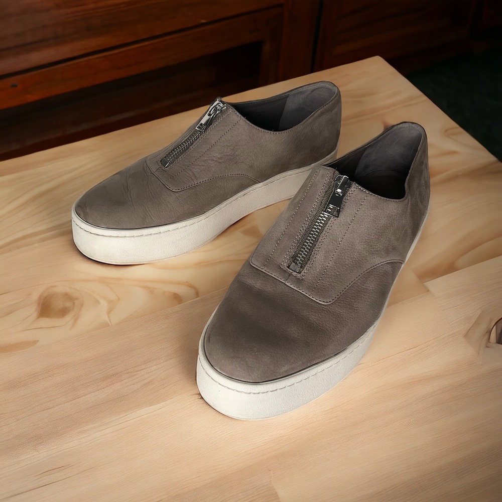 Vince 8,5 Platform Zip Up Sneaker Gray Nubuck‎ Leather Slip On Walking EU38,5